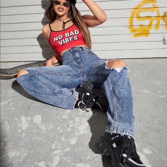 High waisted ripped detail straight leg jeans - Picture 4 of 6